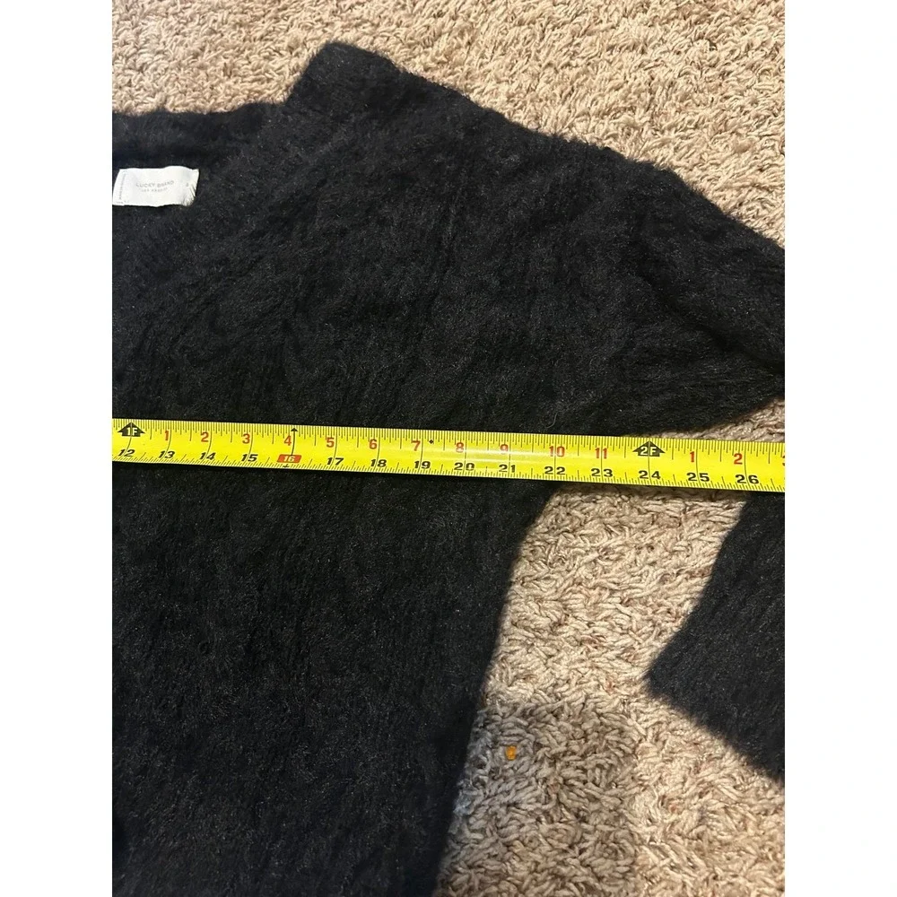 Lucky Brand Womens Black Fuzzy Cable Knit V-Neck Sweater‎ Size S